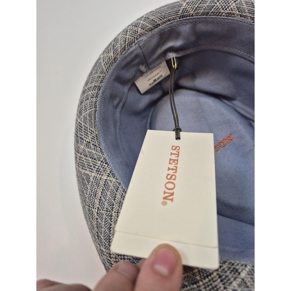 Stetson Fedora Hat Cap Fitted Men's M Gray Plaid Linen Lined Summer Casual - Picture 9 of 10